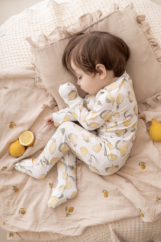 Bambus Pyjama mit Reissverschluss, lemon print